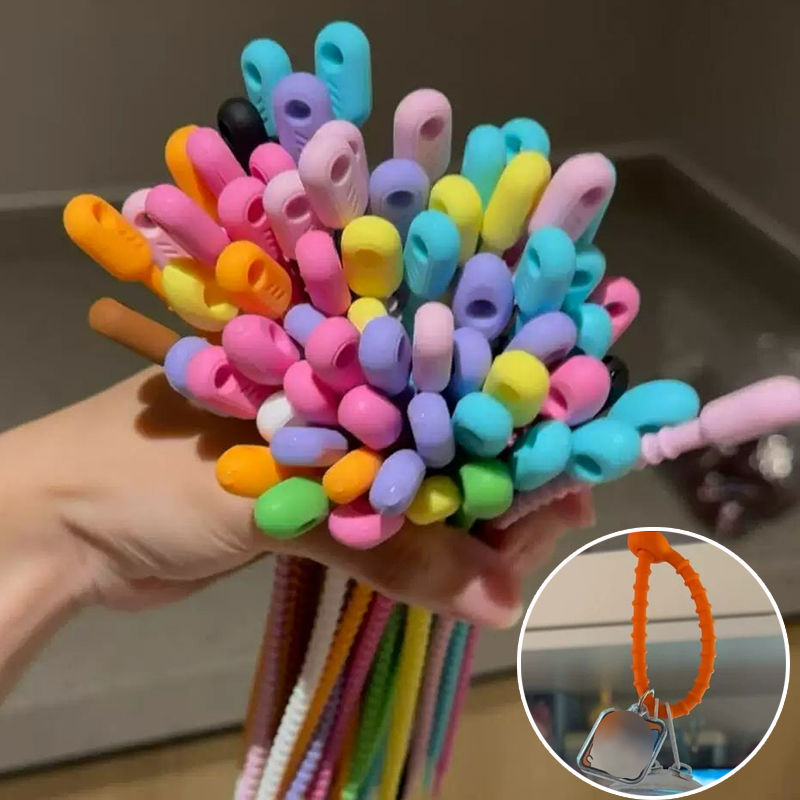 Gear Tie Reusable - สายรัดซิลิโคนแบบใช้ซ้ำได้ 200 ชิ้น/ล็อต พร้อมพวงกุญแจ สายรัดแบบเกลียว สายรัดเคเบิล