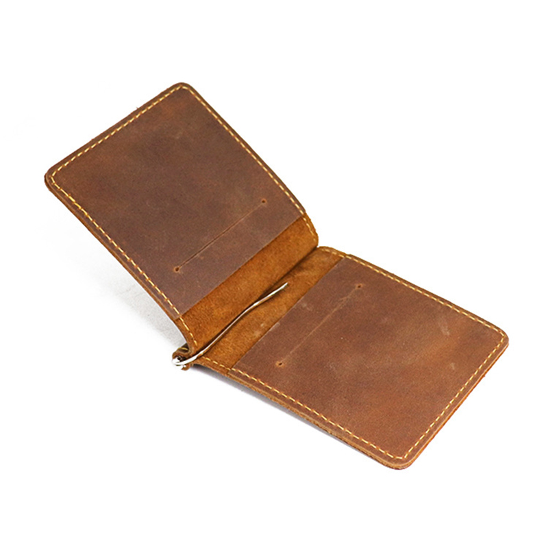 Money Clip Magnetic - Handmadeของแท้หนังเงินคลิปกระเป๋าสตางค์สำหรับชายCrazy Horse Cowhideสั้นBifold Slim Money Clip