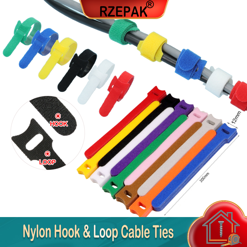 Gear Tie Reusable - 10~1000 ชิ้น สายรัดเคเบิลไนลอน 12x200 มม. หลากสี