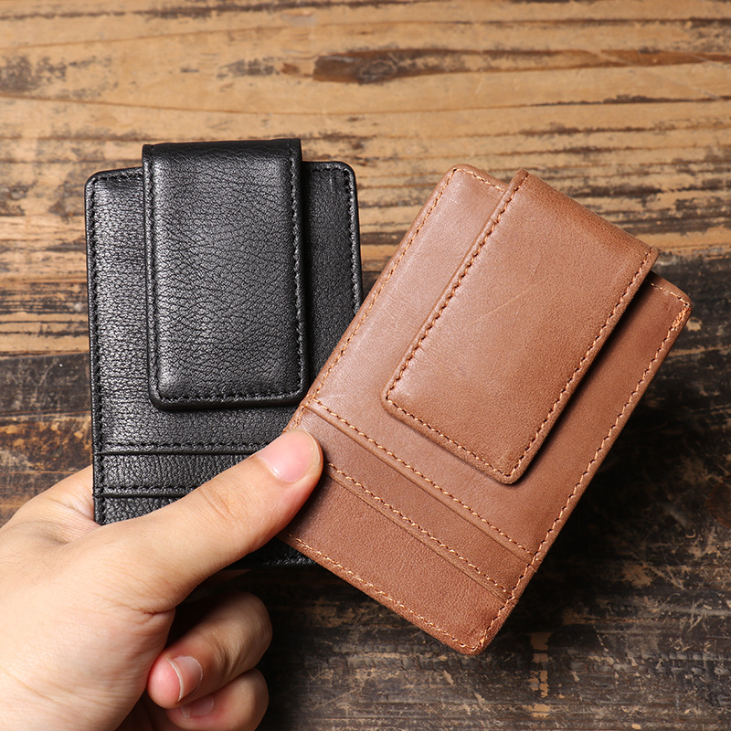 Money Clip Magnetic - กระเป๋าสตางค์หนีบเงินผู้ชาย หนังแท้ ใส่บัตรเครดิต บัตรประชาชน ใส่เงินสด แม่เหล็กดูด