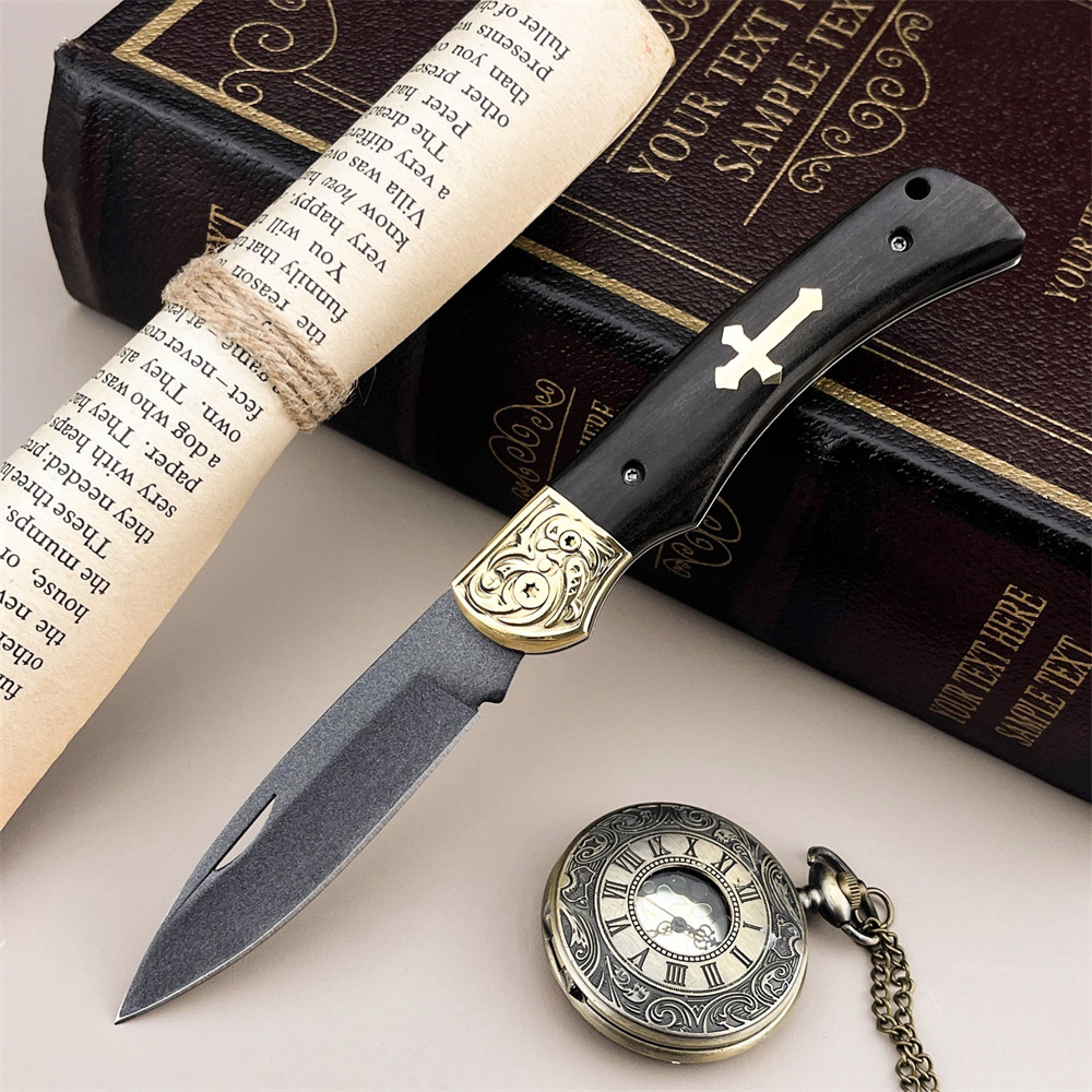 Edc Daily Carry - มีดพับ EDC ใบมีดเหล็กตีขึ้นรูป ด้ามไม้มะเกลือ น้ำหนักเบา พกพาสะดวก
