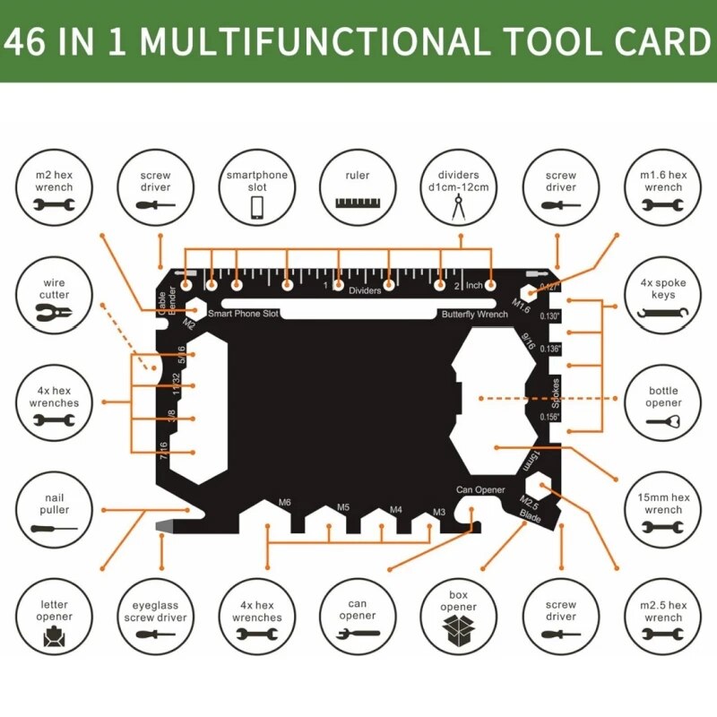Multitool Credit Card - เครื่องมืออเนกประสงค์46ใน1ขนาดบัตรเครดิตอุปกรณ์เอาตัวรอดสำหรับการตั้งแคมป์กลางแจ้งเครื่องมืออเนกประสงค์อุปกรณ์แกดเจ็ตสำหรับผู้ชายแบบพกพา