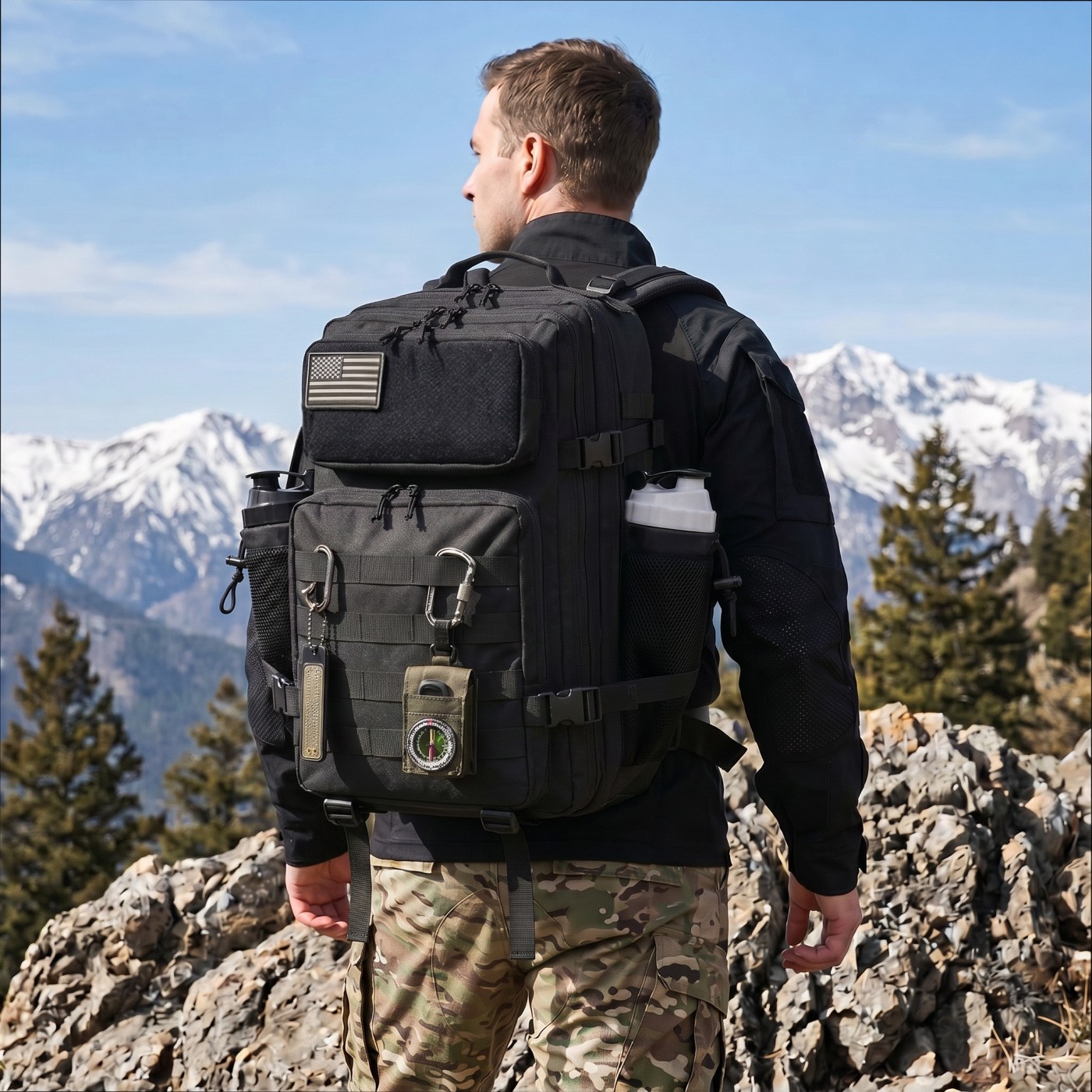Appendix Carry Edc - กระเป๋าเป้สะพายหลังตกปลาขนาดใหญ่ 45 ลิตร พร้อมช่องใส่ขวดน้ำคู่ กระเป๋าเก็บอุปกรณ์ตกปลาสำหรับตั้งแคมป์กลางแจ้ง เหมาะสำหรับตกปลาทะเล