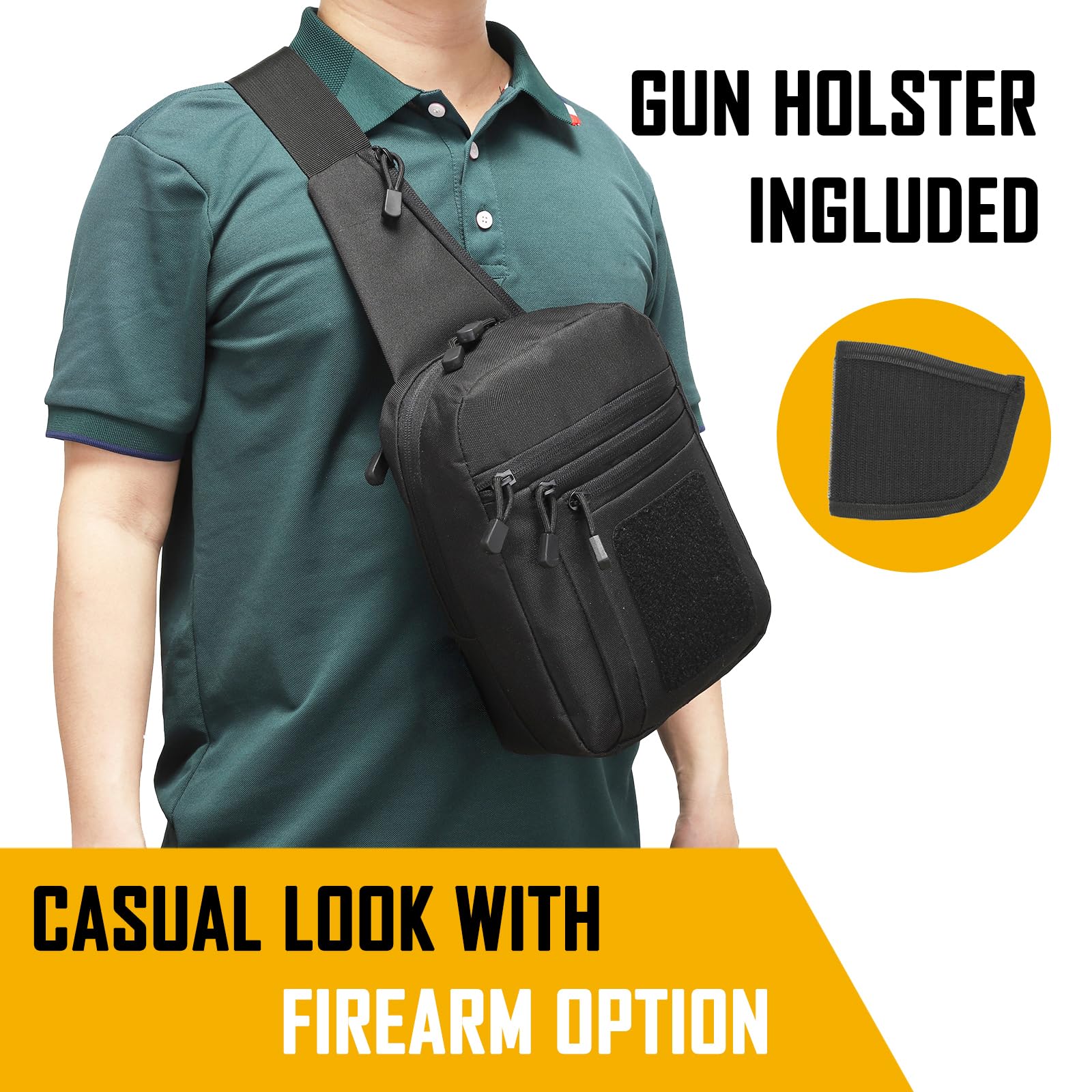Edc Carry For Men - กระเป๋าคาดอกแบบซ่อนปืนสำหรับผู้ชาย, กระเป๋าสะพายข้างแบบซ่อนปืน, กระเป๋า EDC, กระเป๋าสะพายไหล่ไนลอนคุณภาพสูง, กระเป๋าคาดอกสำหรับปืนพก