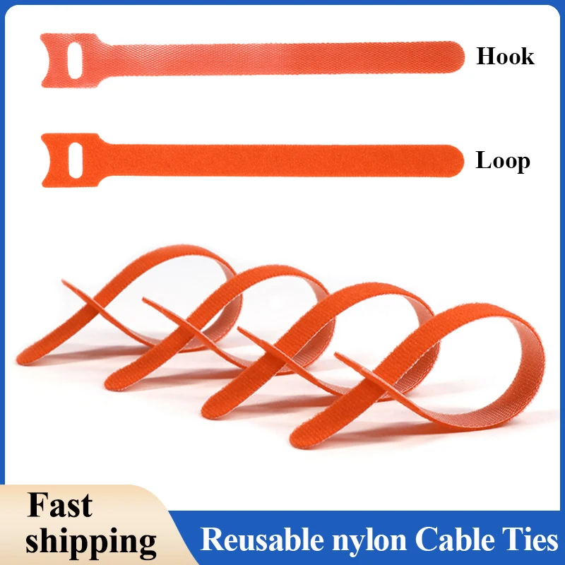 Gear Tie Reusable - สีส้ม T-type ยึดสายผูกแบบใช้ซ้ําได้สายผูกสายไฟแบบปรับได้สายรัดการจัดการสายเคเบิลไนลอน HOOK LOOP สายไฟ